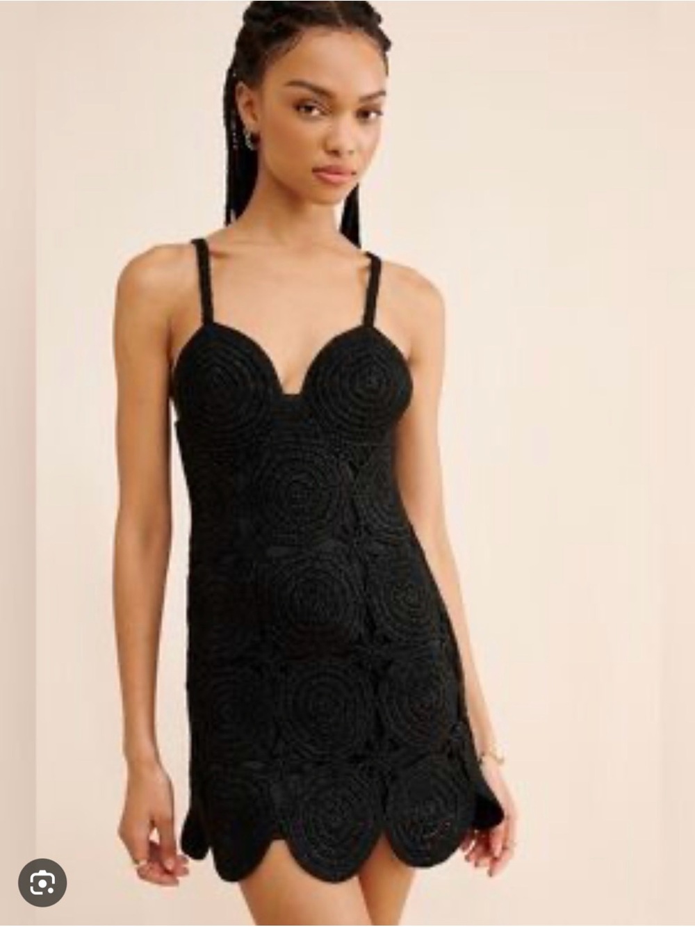 Simon Miller Black Crochet Scallop-Hem Mini Dress